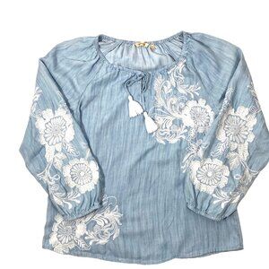 Soft Surroundings Embroidered boho peasant top Lyocell Blouse XS